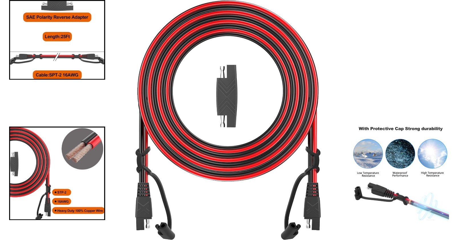 Durable 12FT SAE Extension Cable for Automotive & Solar Use – Quick Connection