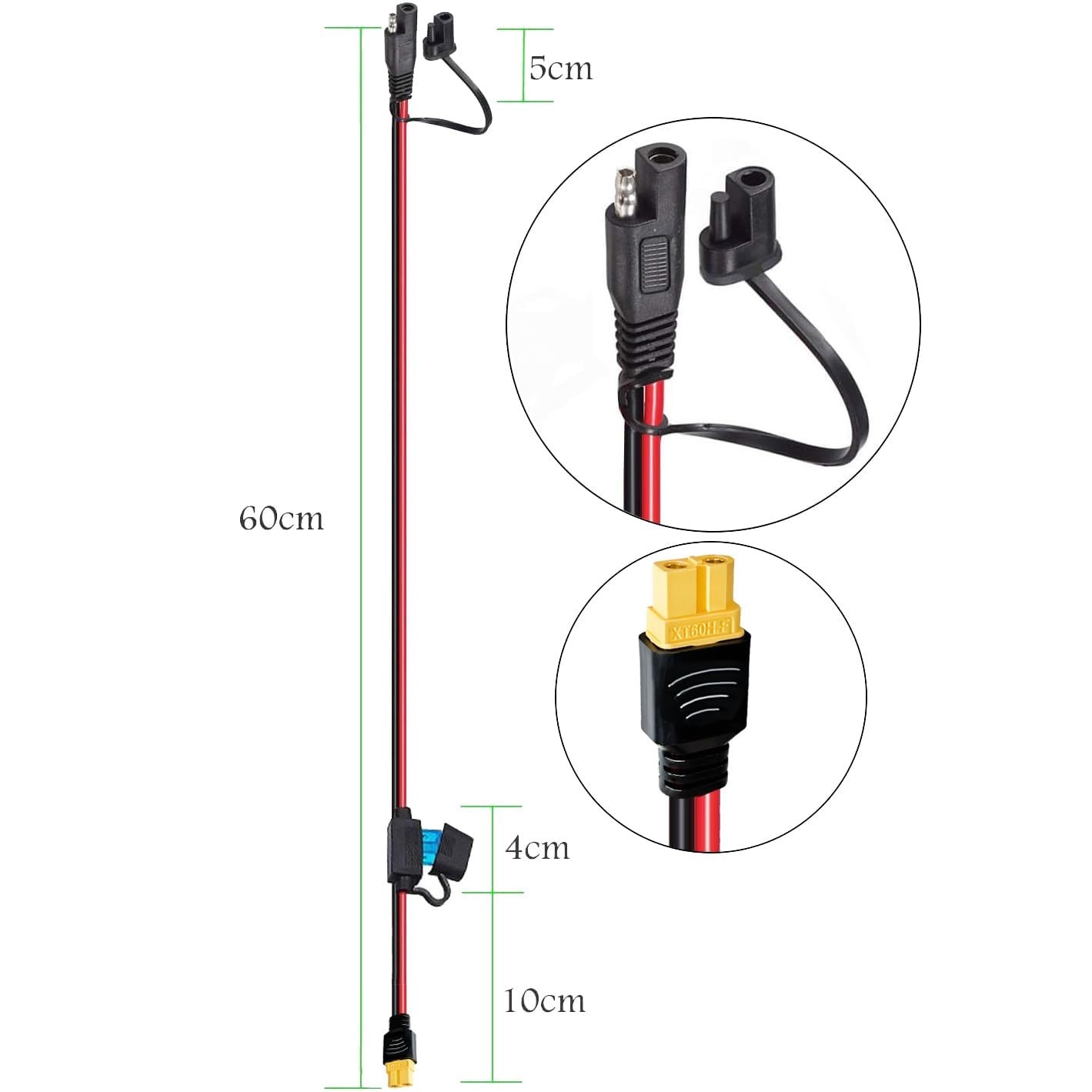 10AWG SAE to XT60 Connector Extension Cable,With 15A Protection Fuse for Safety,