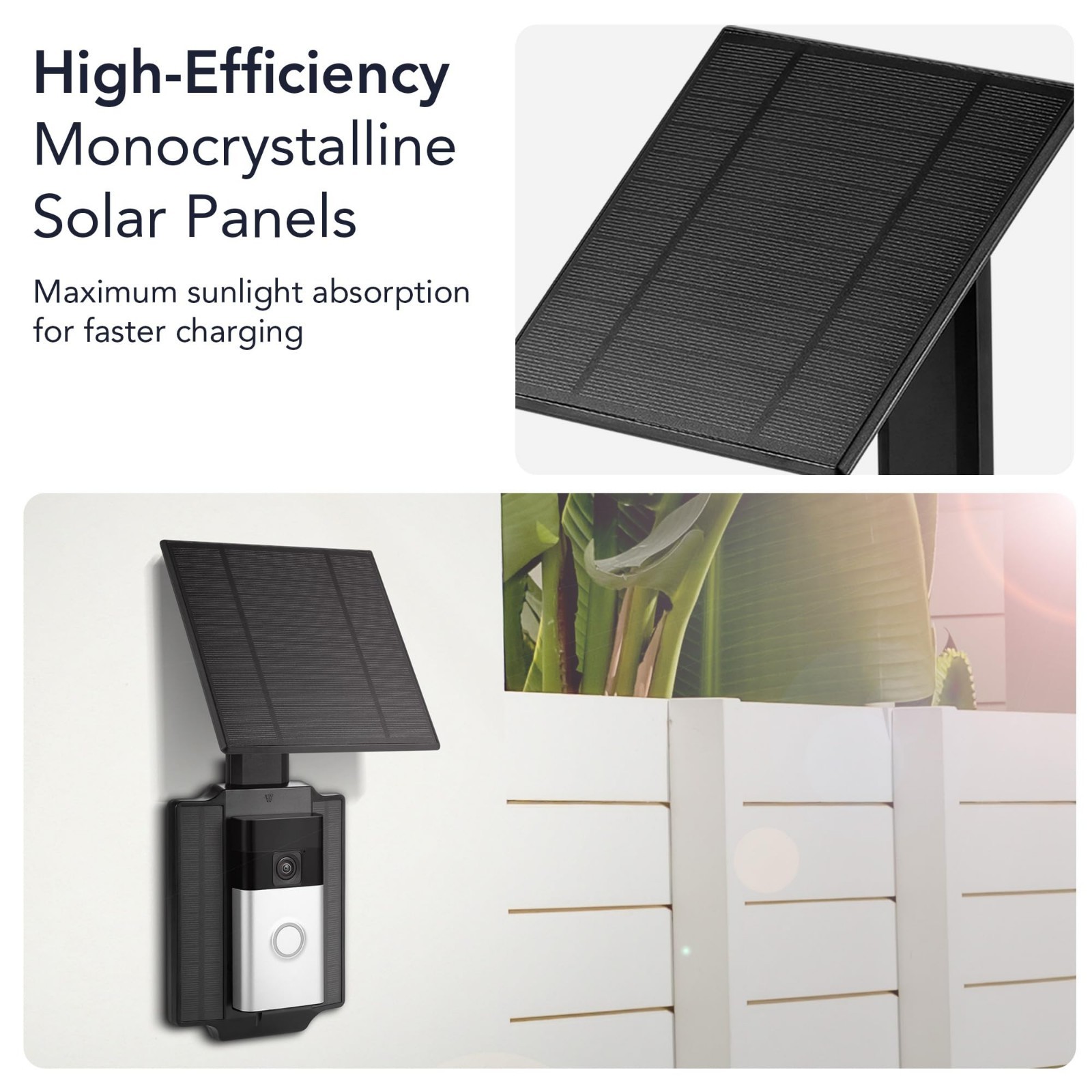 Universal Solar Charger for Ring & Wyze Video Doorbells – 2.5W Solar Panel Power