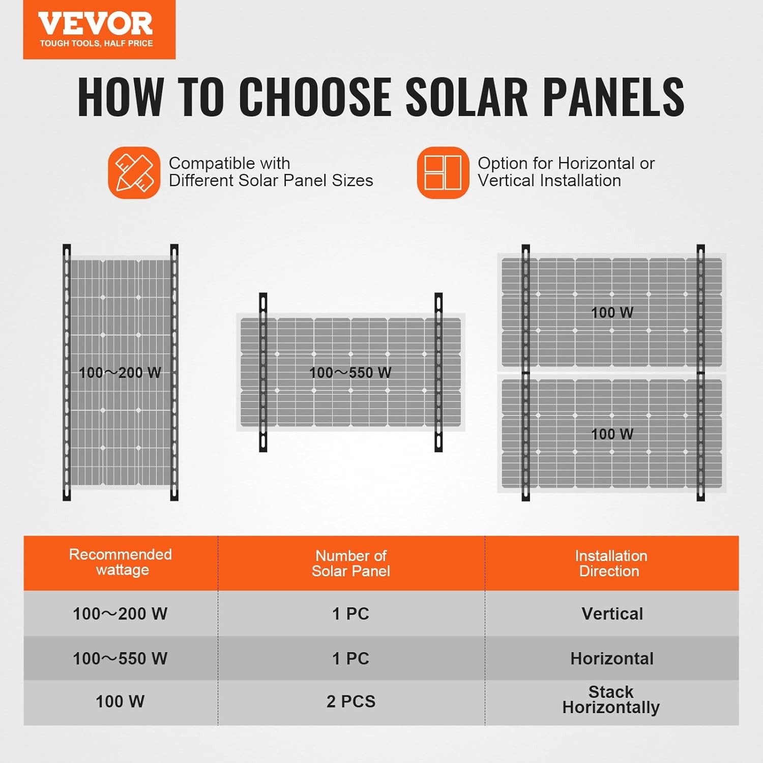 VEVOR 50-Inch Solar Panel Mounting Brackets, 0 to 90° Adjustable Tilt Mount Bra