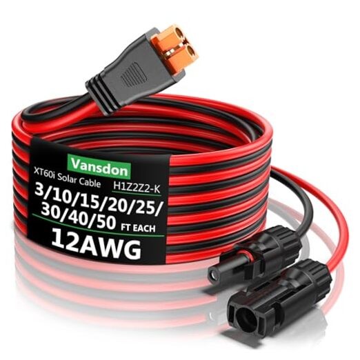 Solar to XT60i Extension Cable 12AWG 20FT XT60i Female to Male 12AWG-20FT
