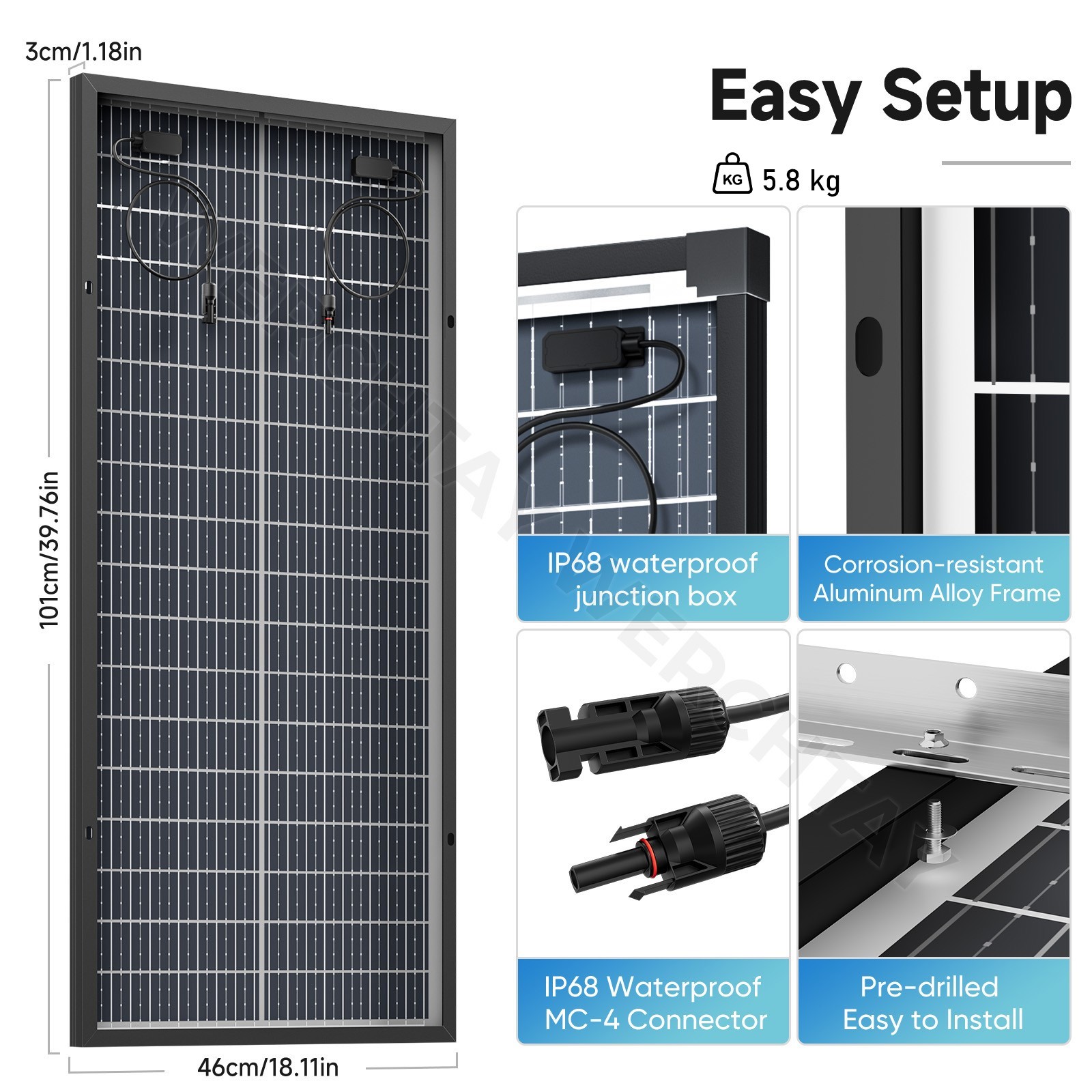 Werchtay 100W 200W 300W 400W 500-1000W Bifacial Solar Panel 12V Mono Home Power