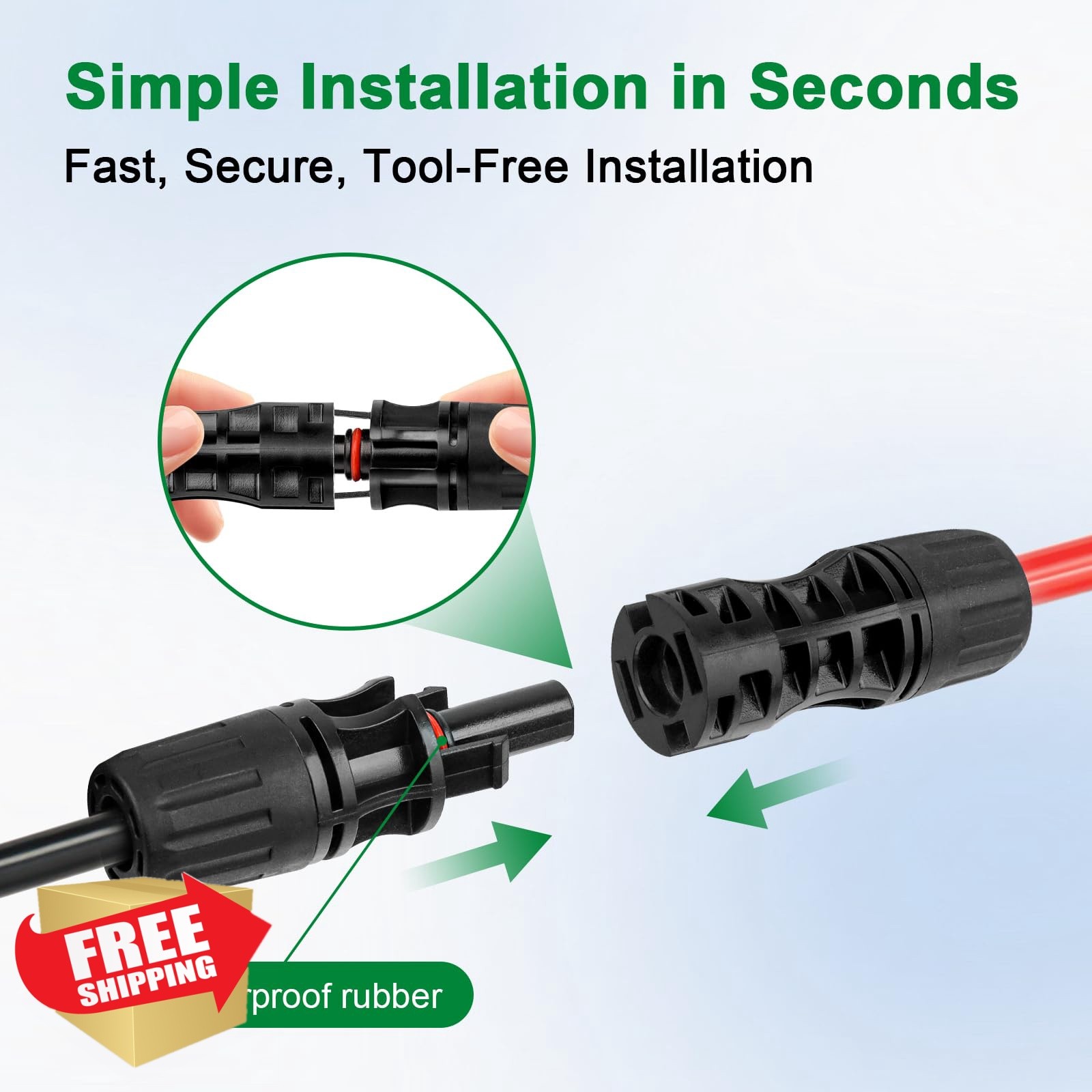 XRDS-RF Solar Extension Cable 8AWG 50FT 2-Pack Red Black