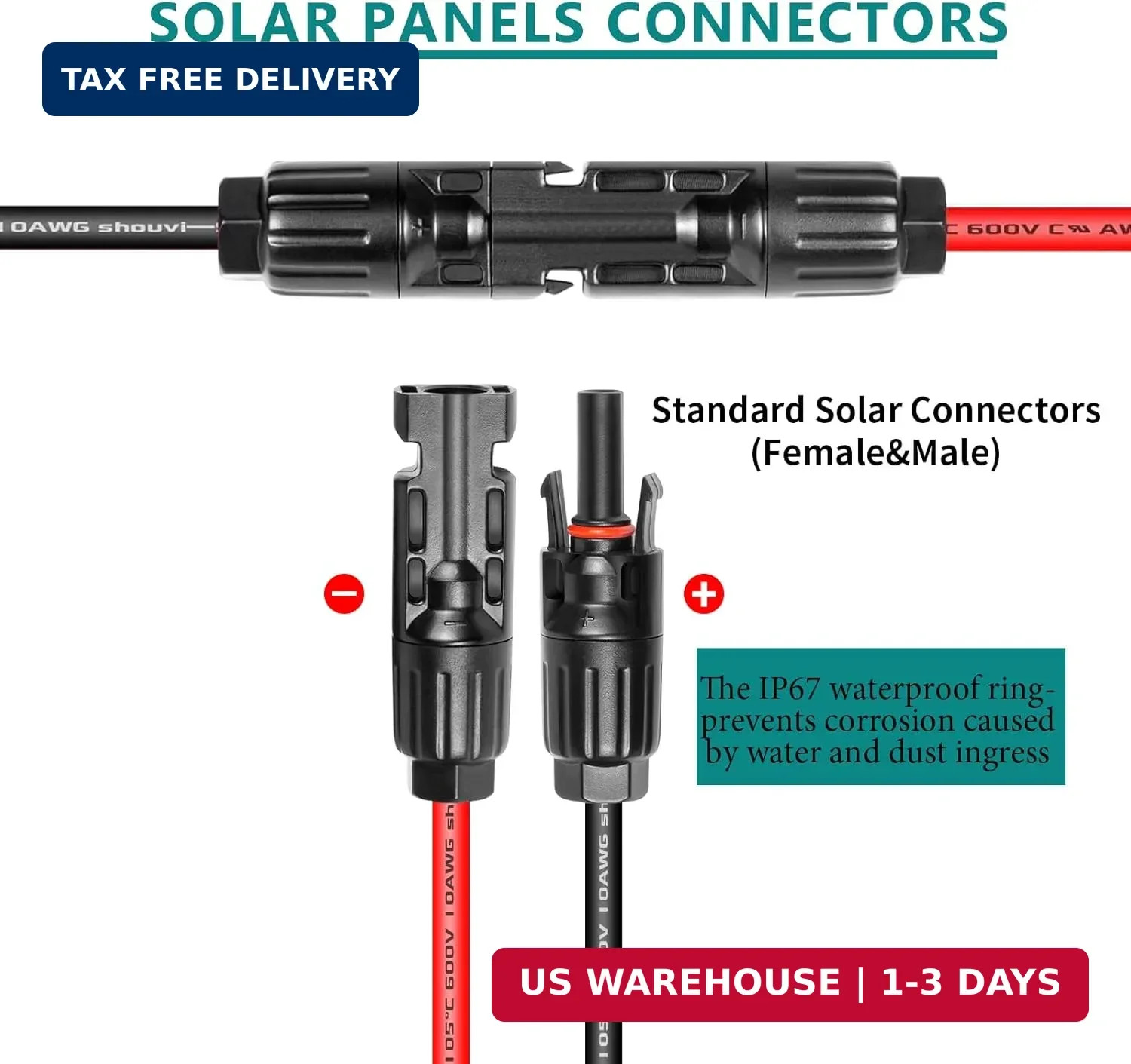 10AWG Tinned Copper Wire XT60i to Solar Panel Connector Extension Cable 3FT – He