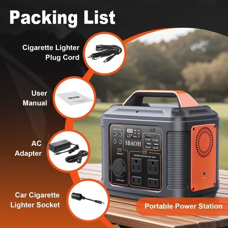 300W Portable Power Station Backup Battery Solar Generator with 60W Solar Panel