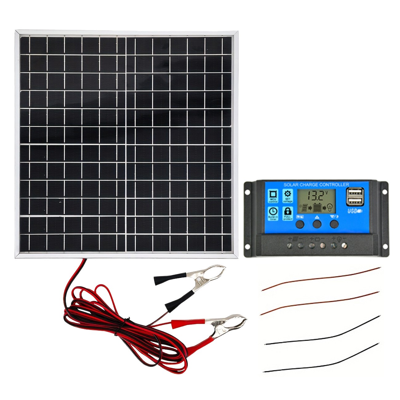 100A Solar Charge Controller Kit, 18V USB Port Panel for Battery Charger