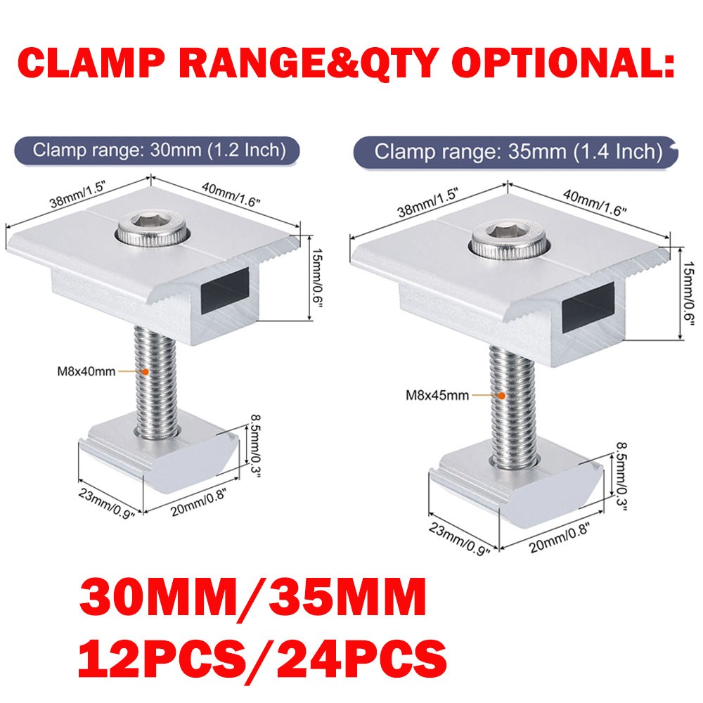 12/24Pcs 30/35mm Solar Panel Middle Clamps Aluminium Solar Panel Mount Mid Clip