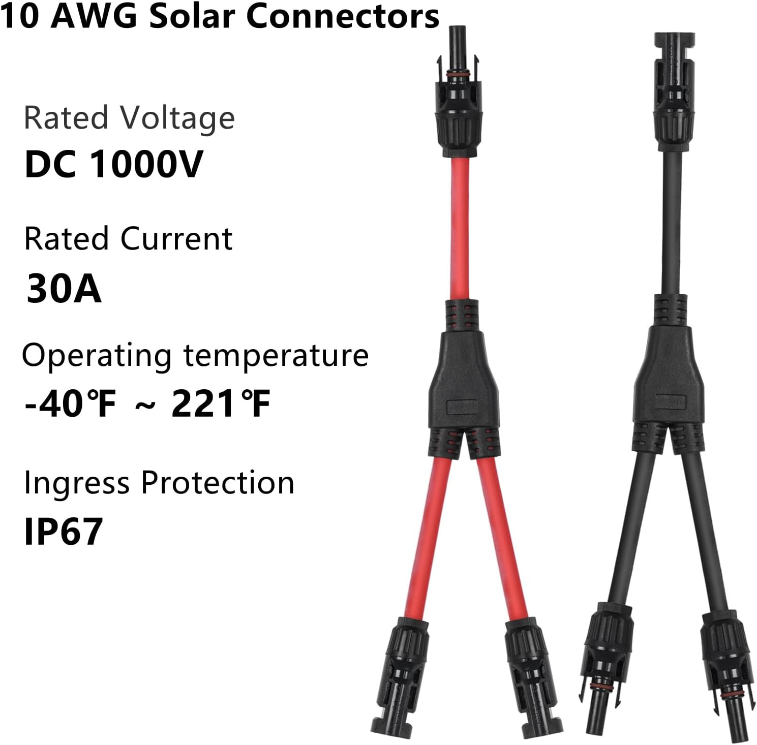 2 to 1 Solar Panel Connectors Y Branch Universal 10 AWG Solar Connectors (Red &