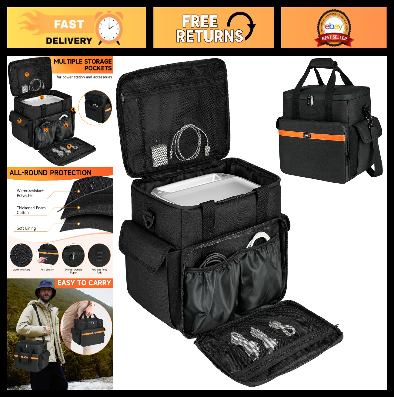 Portable Power Station Carrying Case for Jackery, ECOFLOW, BLUETTI – Travel Bag