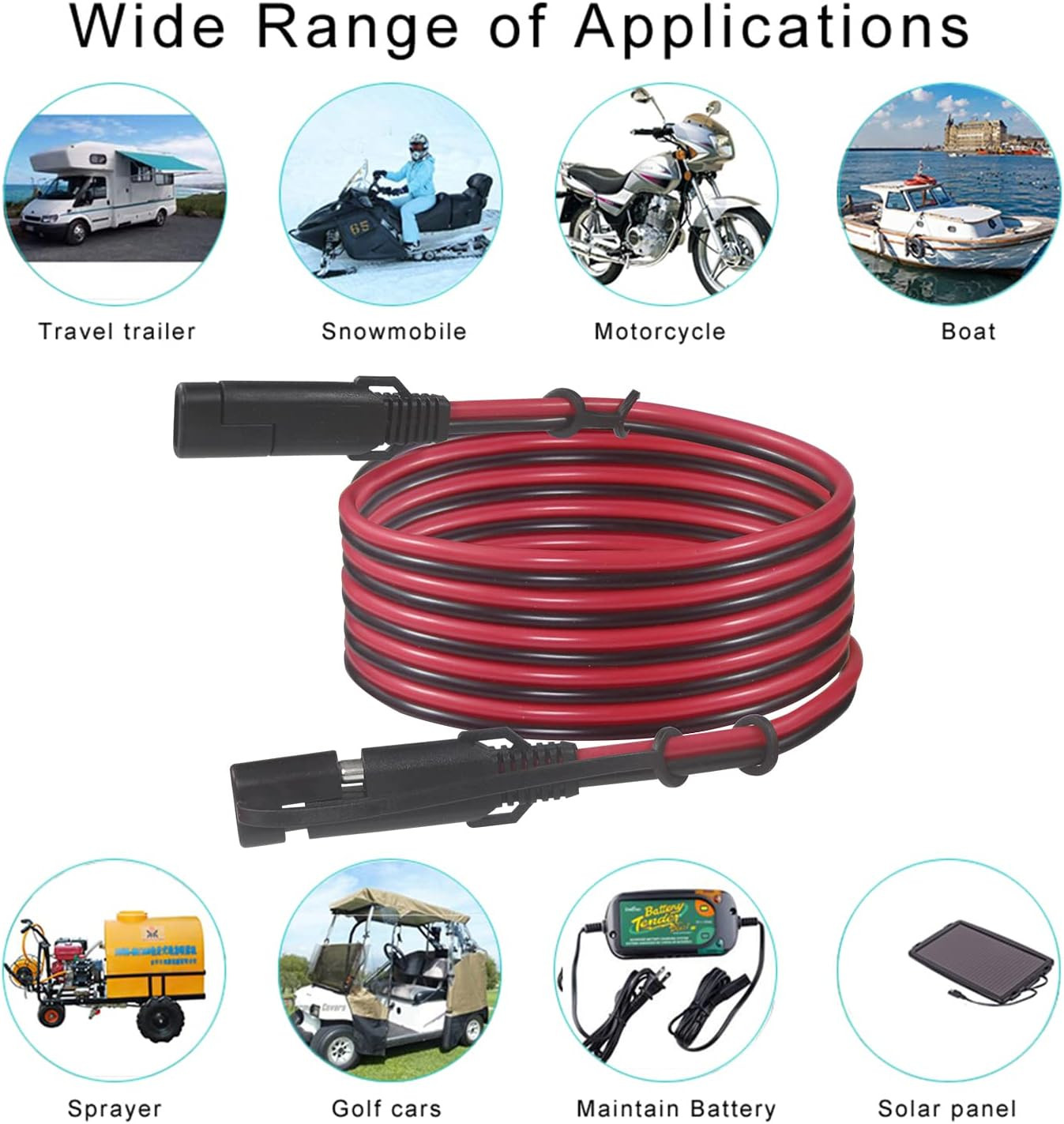 SAE 16AWG Heavy Duty 6FT Battery Charger Extension Cord with Quick Disconnect S
