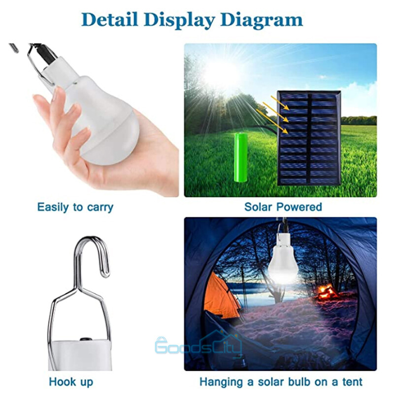 1W 6V Mini Solar Panel & 15W Rechargeable LED Light Bulb for Camping Garden US