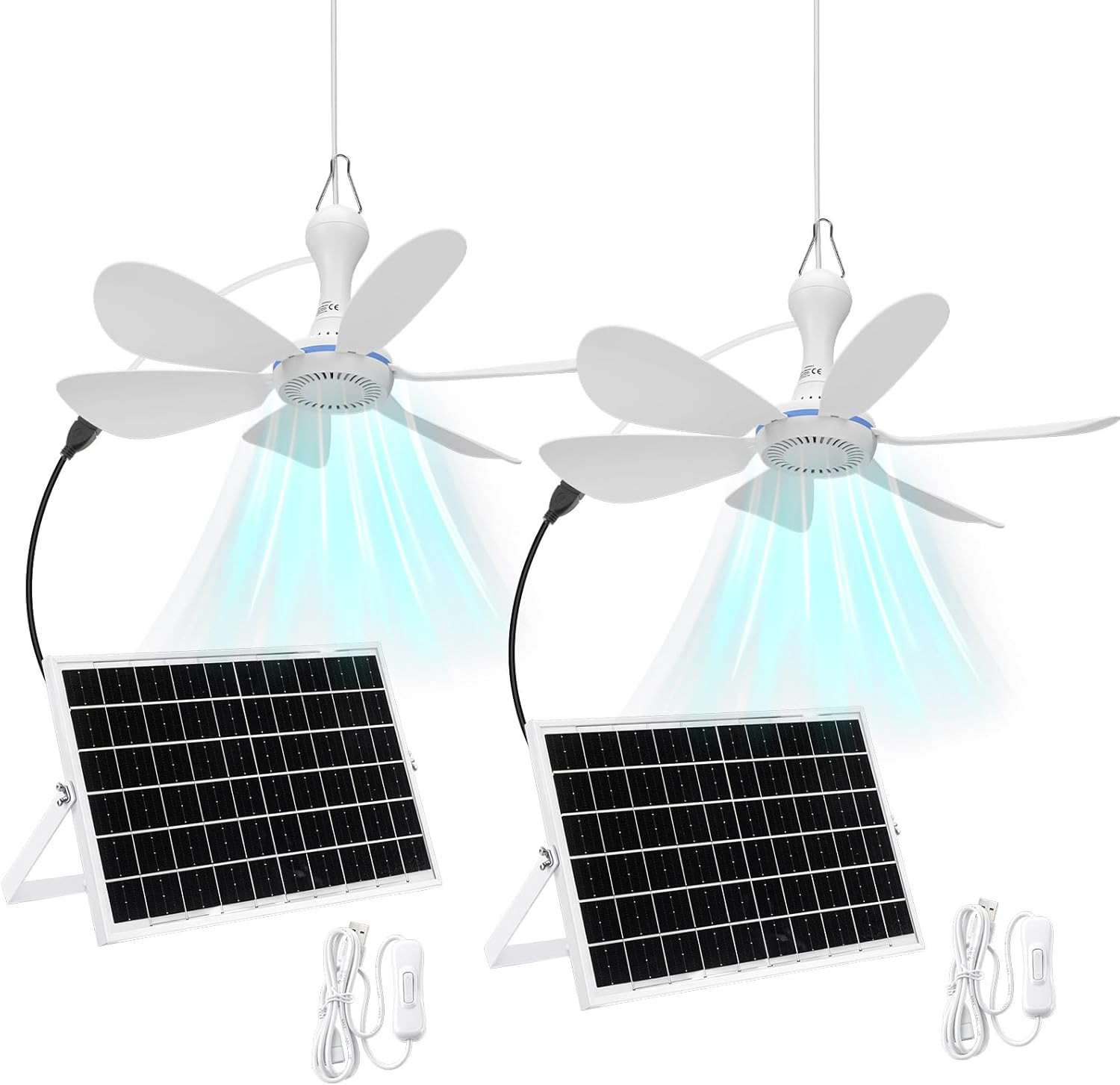 Solar Powered Ceiling Fan Kit – 15W USB Hanging Fan for Outdoor Use
