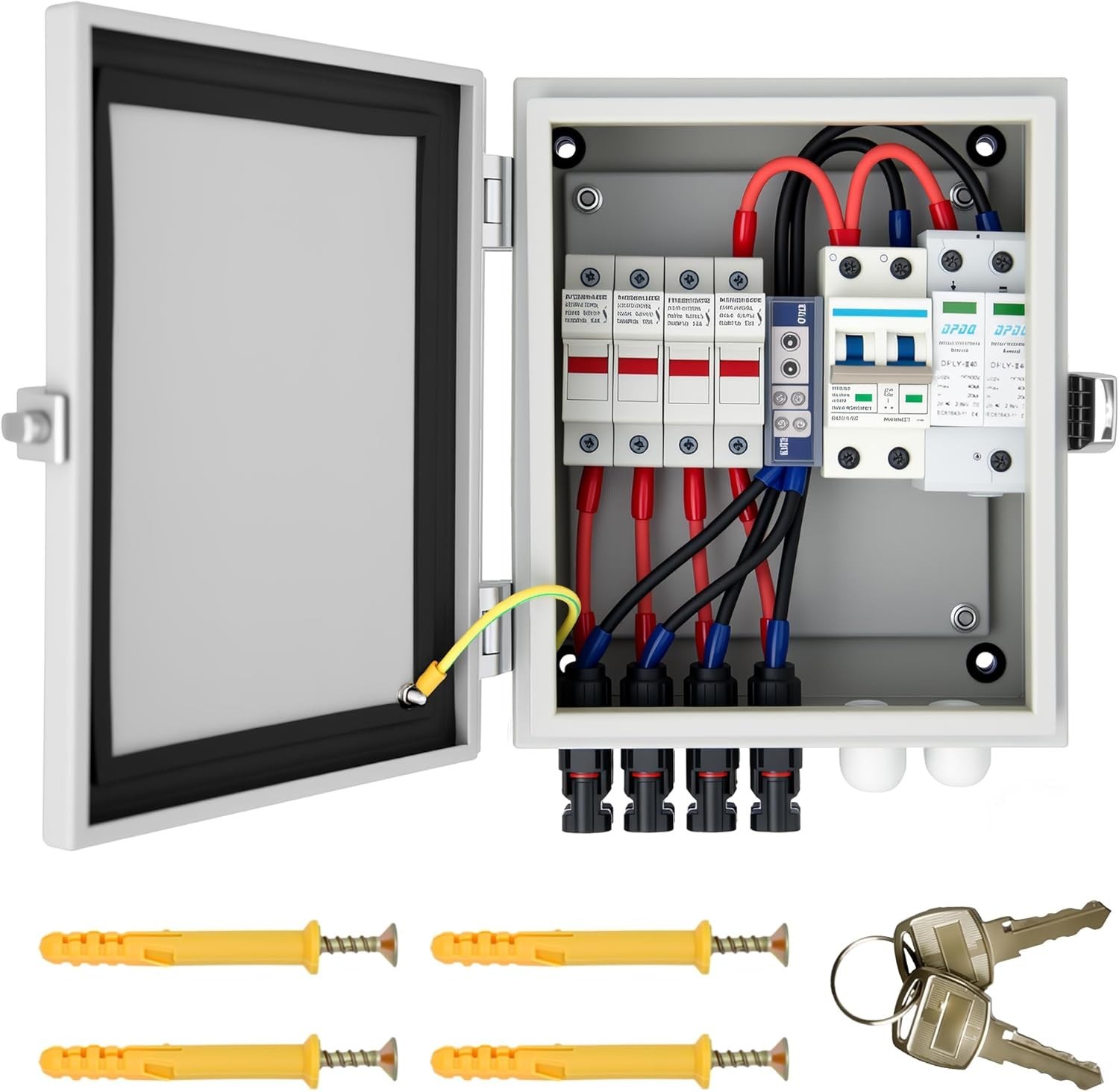 Durable 4 String PV Combiner Box – 63A Breaker, 15A Fuse & Easy Installation