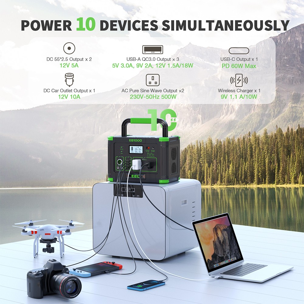 1000W 999Wh Li-ion Battery Portable Power Station for Outdoor Camping Supply