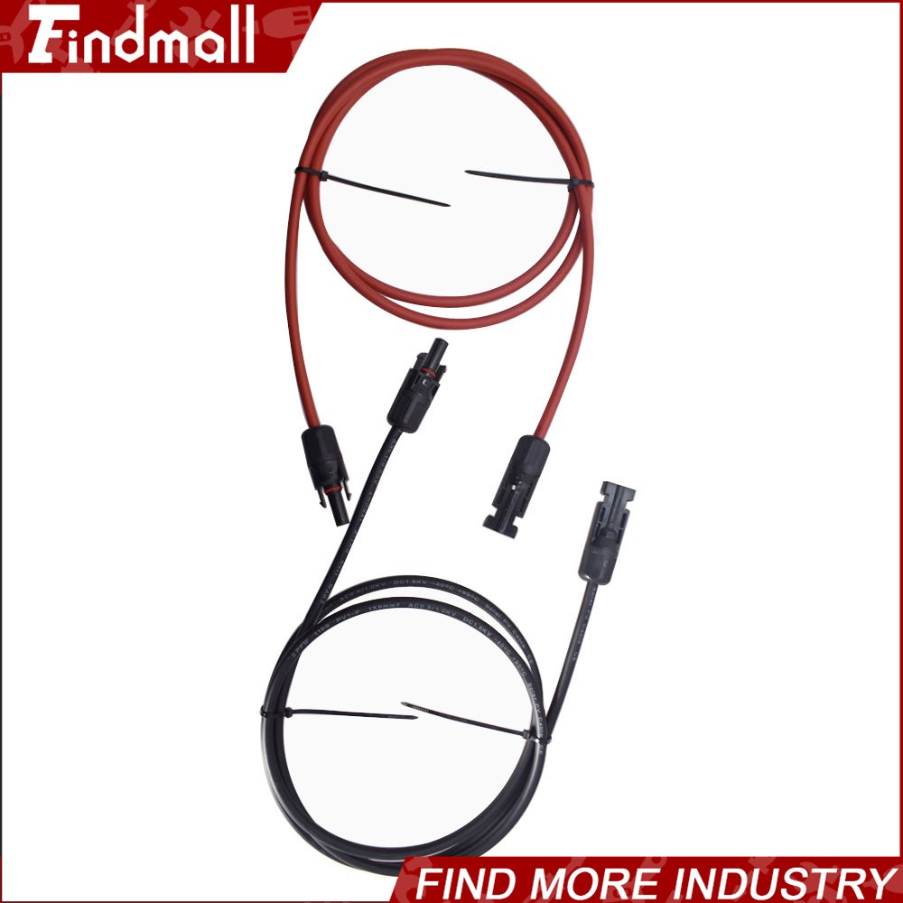 Findmall 1 Pair 5ft 12AWG Black + Red Solar Panel Extension Cable Wire Connector
