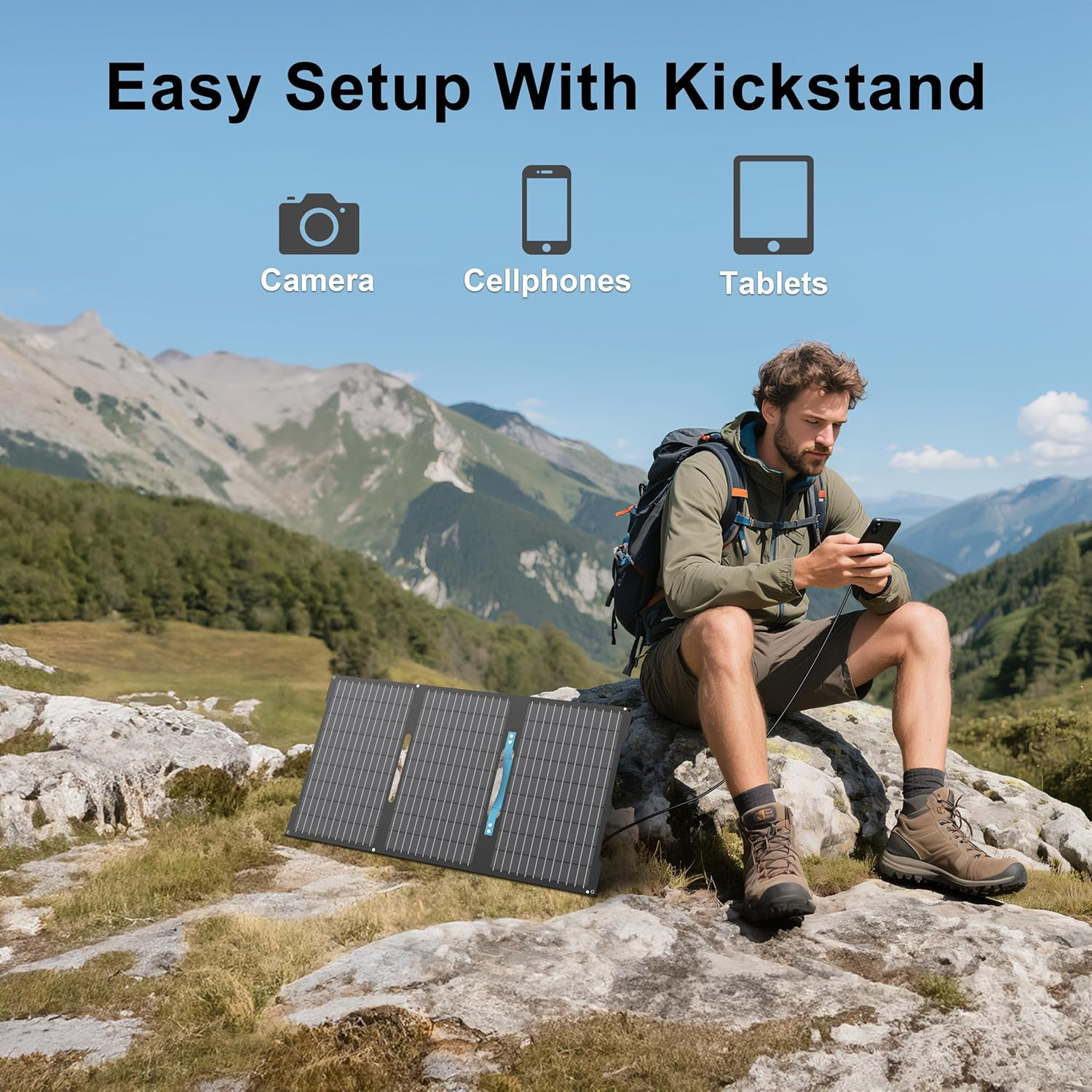 45W Portable Solar Panels Chargers with USB-C, USB-A and DC Outputs Foldable IP6
