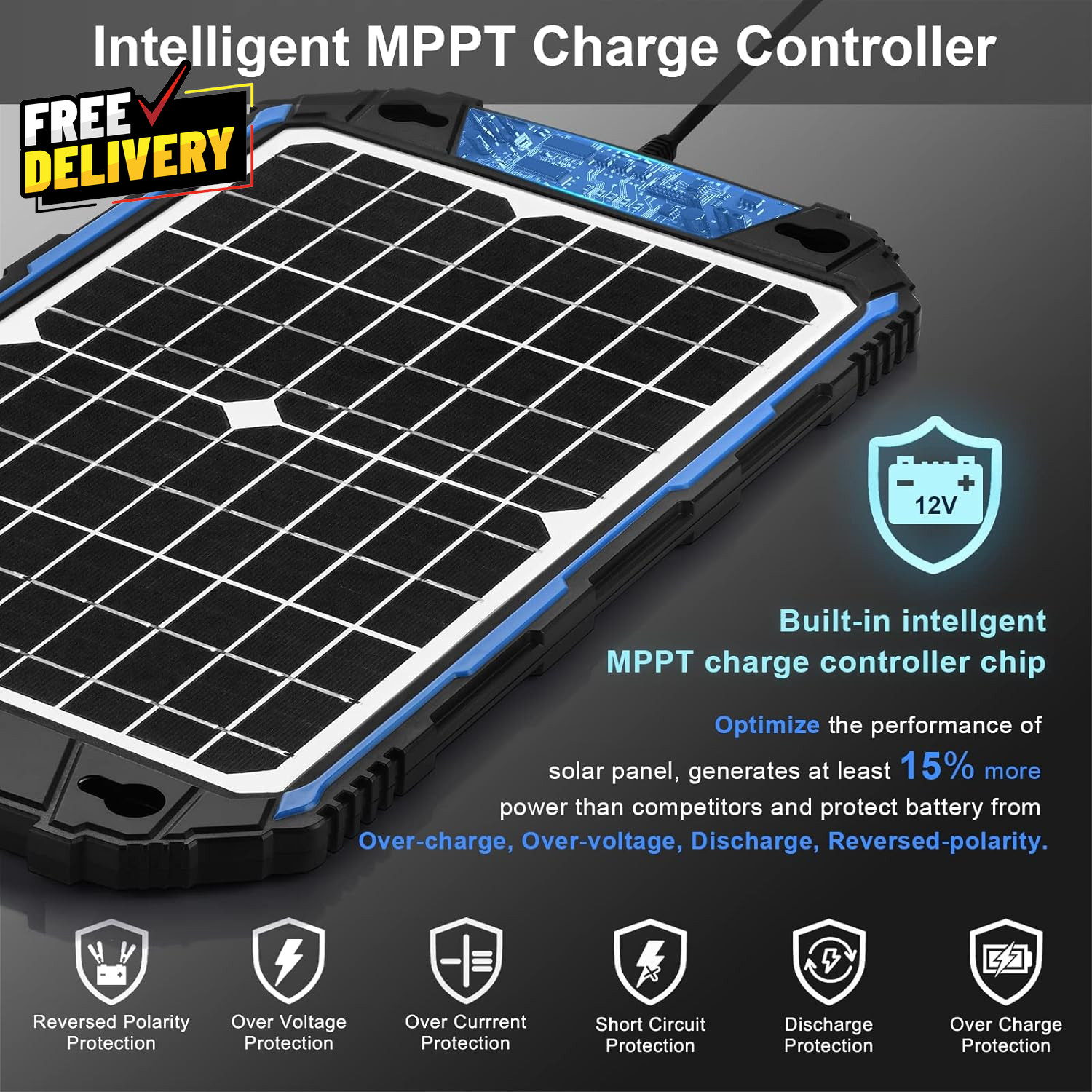 Waterproof 12W 12V Solar Battery Charger & Maintainer Pro Built-In Ultrasmart…