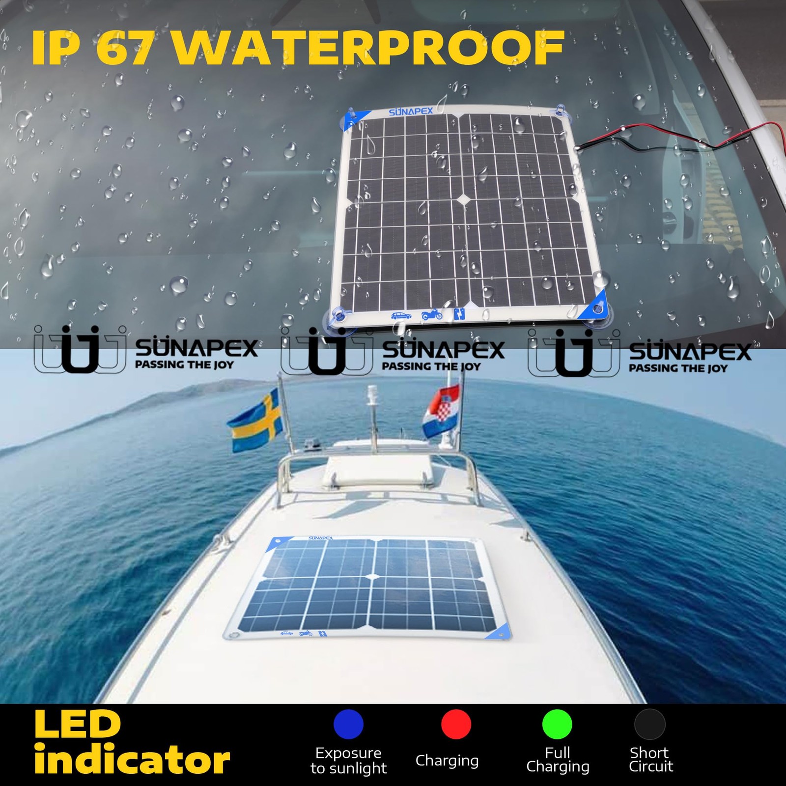 20W Solar Battery Charger Maintainer 12V Waterproof Solar Panel Trickle Charger