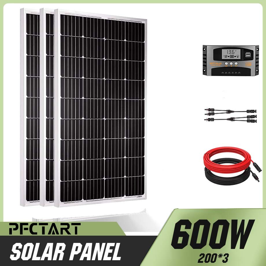 600W 12V Mono Solar Panel PV Panel Solar Camping Garden Rooftop Marine Off Grid