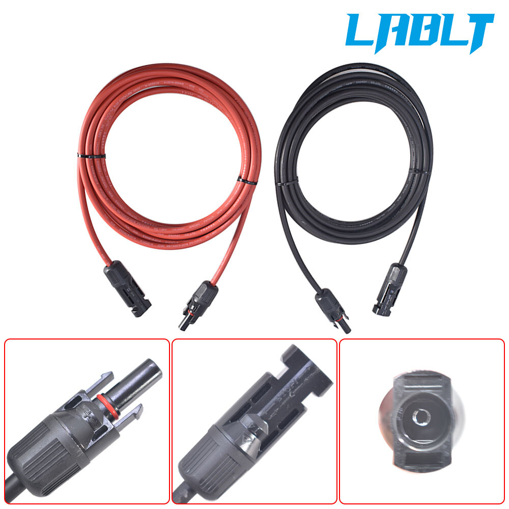 LABLT 12 AWG 15 FT Black + Red Solar Panel Extension Cable Wire Connector