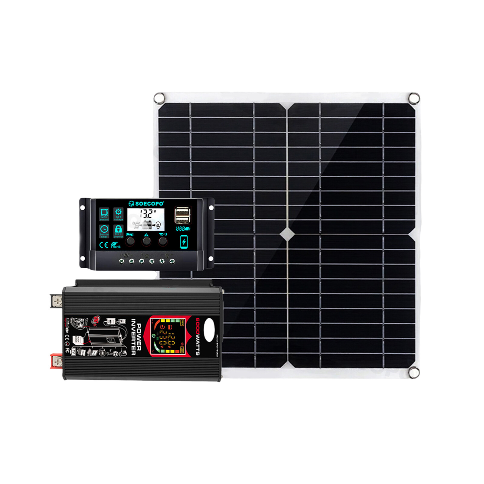 6000W Solar System DC12V to AC110V 220V 100A MPPT Controller 300W Panel InvertuX