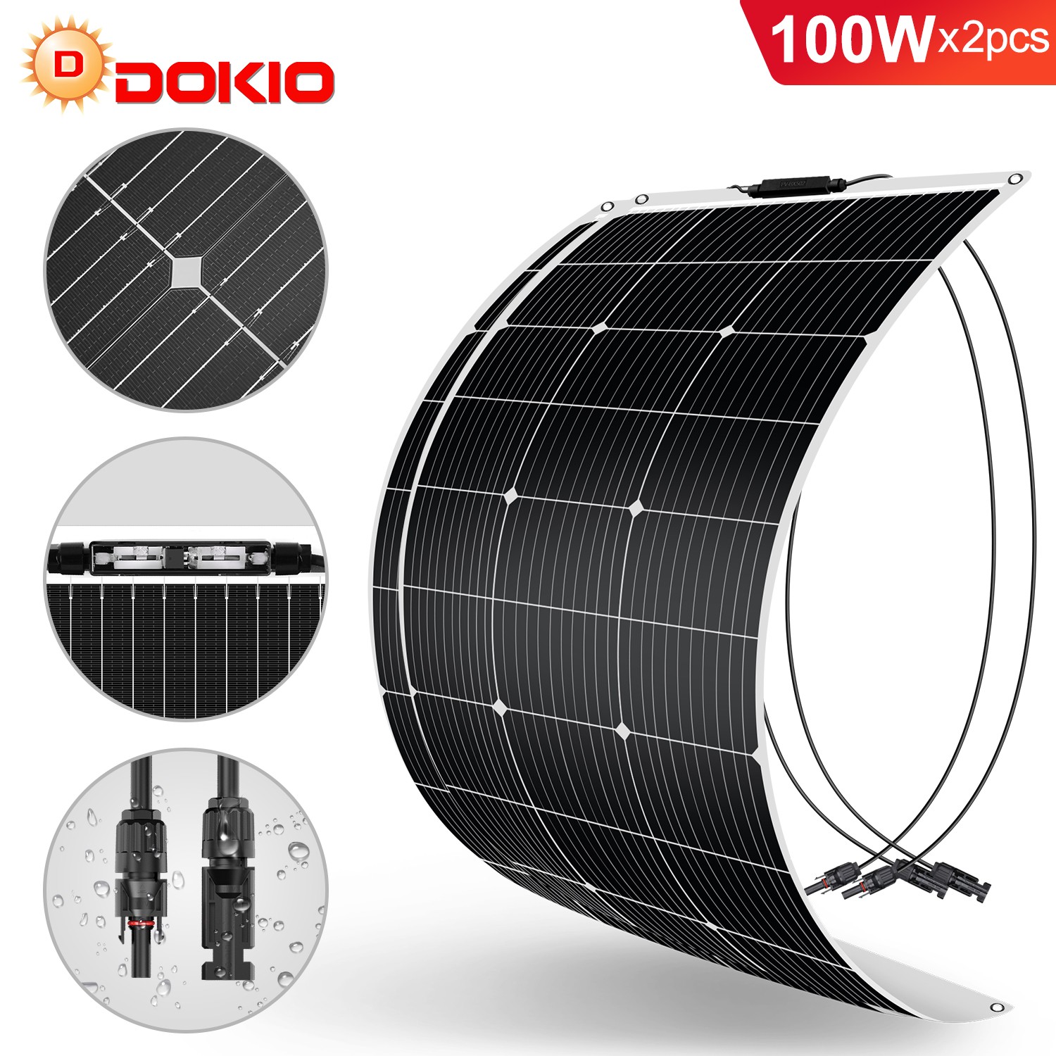 Dokio 100W 200W 400W light Flexible Solar Panel Bendable for Boat RV batteries