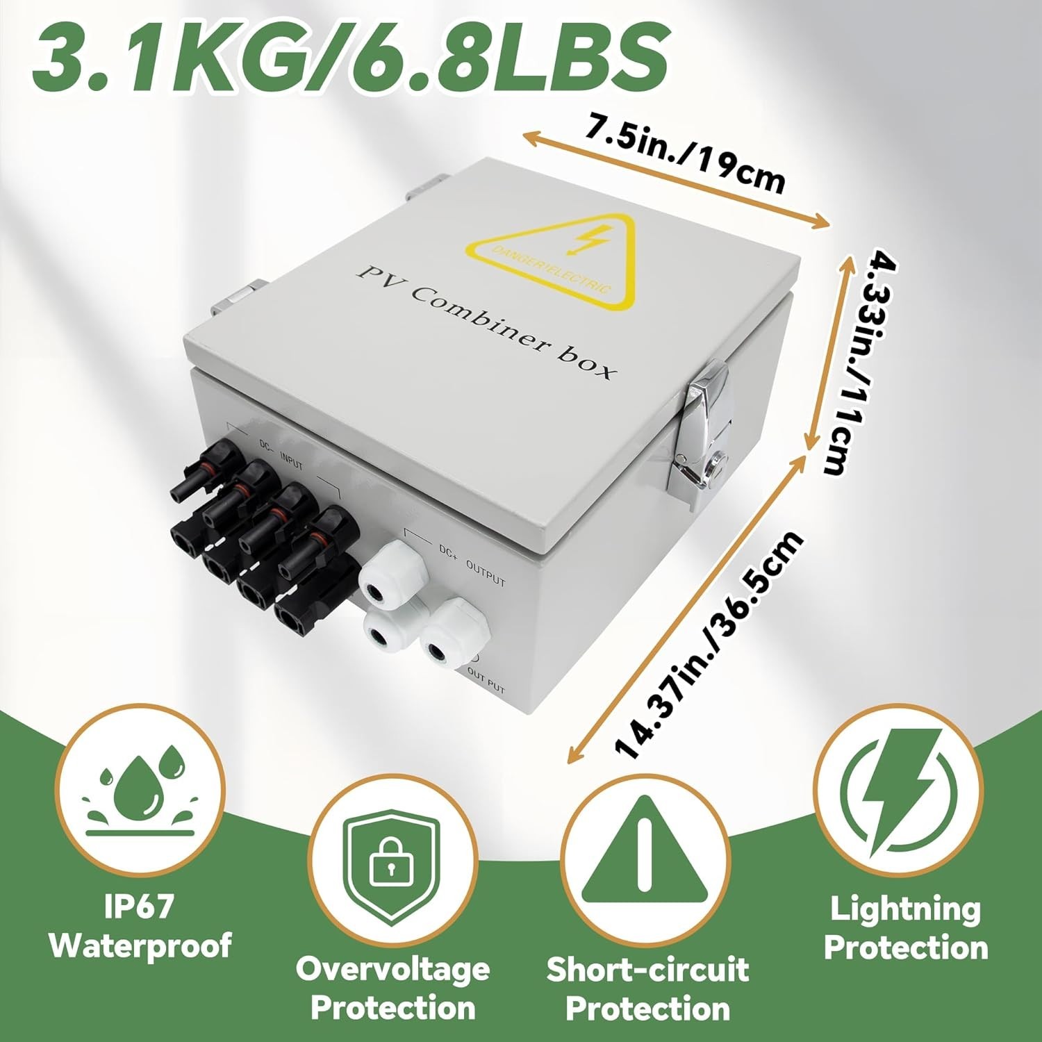 Durable 4 String PV Combiner Box – 63A Breaker, 15A Fuse & Easy Installation