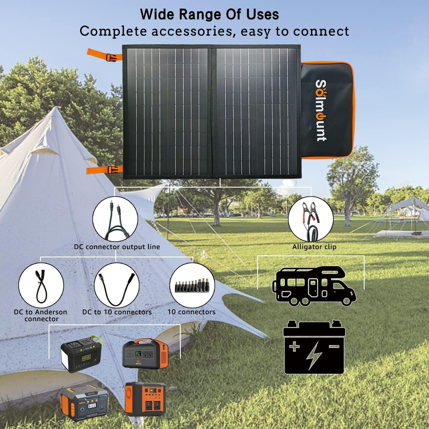 60W Foldable Solar Panel Kit Outdoor Waterproof Charger with 5V USB and 18V DC