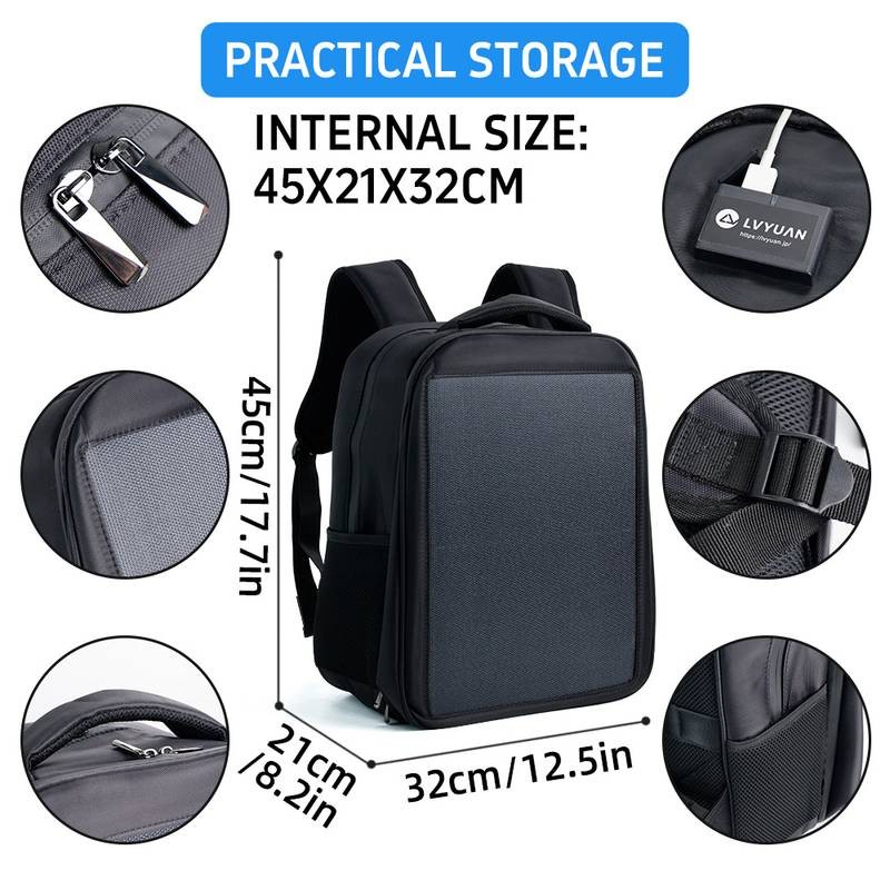 20W Solar Backpack 5V 3A Type C & Type A Charger for Camping Trip Hiking Black