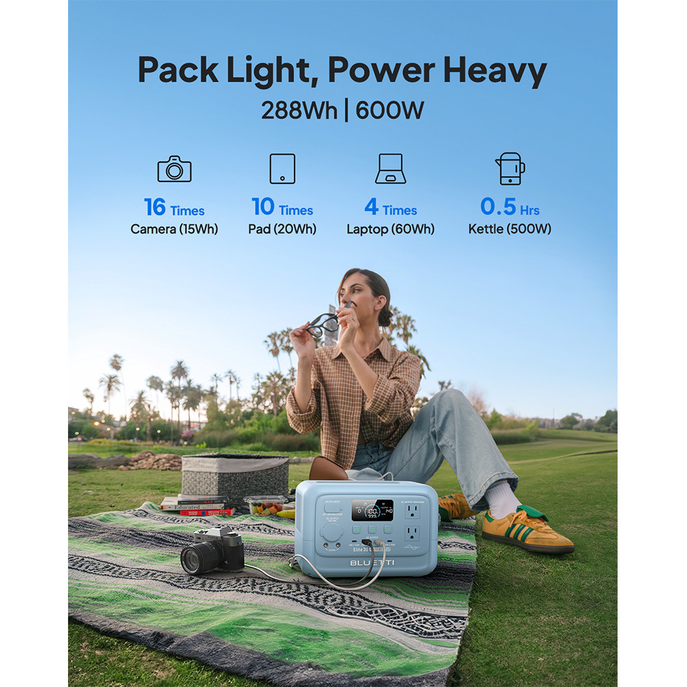 BLUETTI Elite 30 V2 288Wh 600W Portable Power Station Generator for Trip Backup