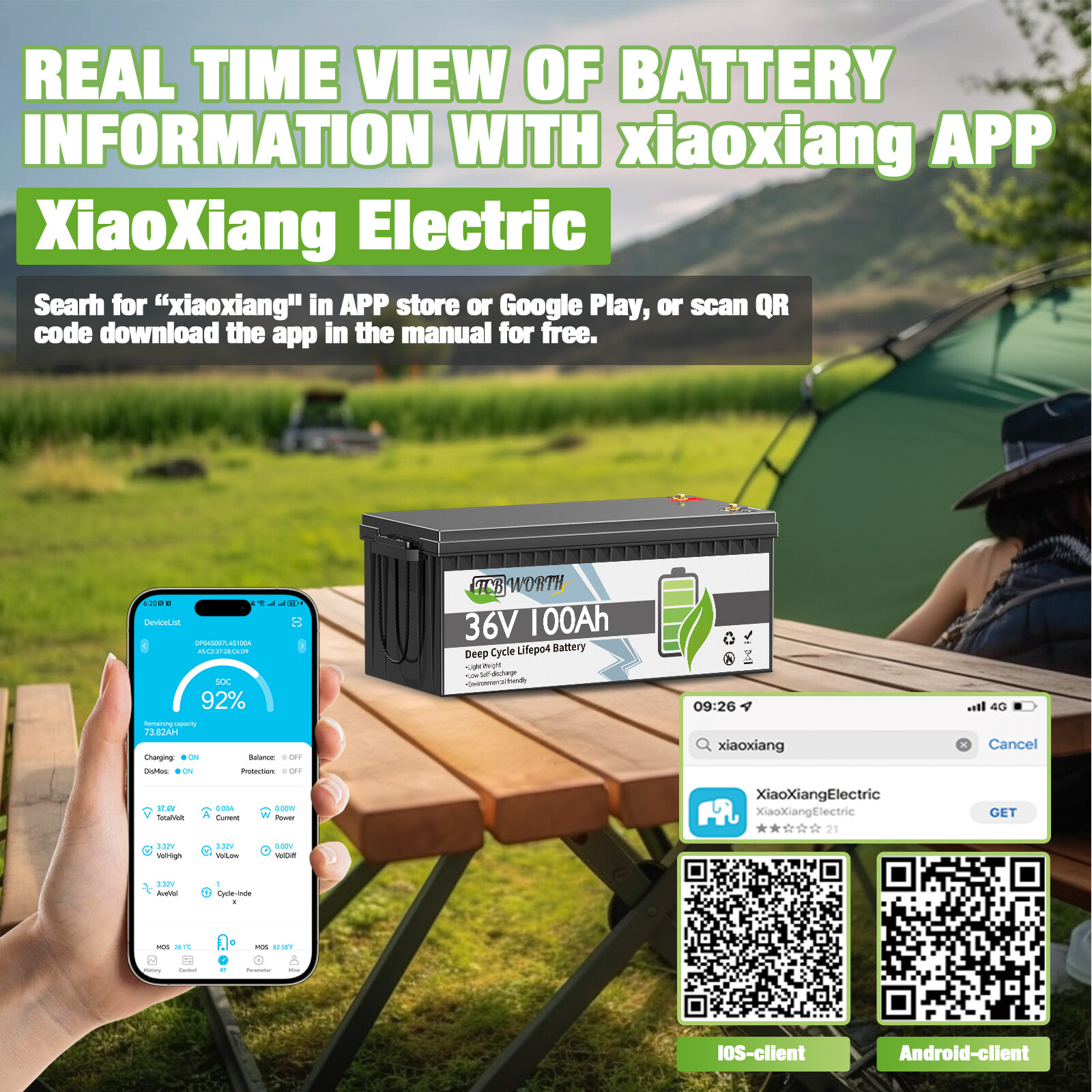 36V 100AH Golf Cart Lithium Battery 200A BMS Bluetooth APP 15000 Deep Cycle RV