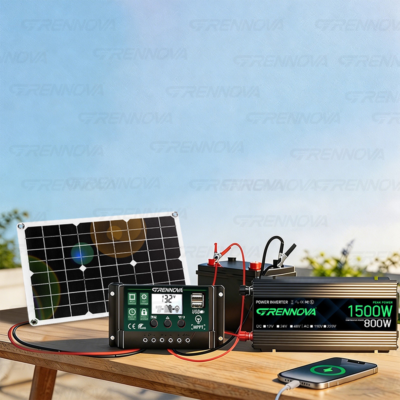 Grennova 1500W Solar Kit 40W Panel 60A MPPT 110/220V Inverter Off-Grid Home RV