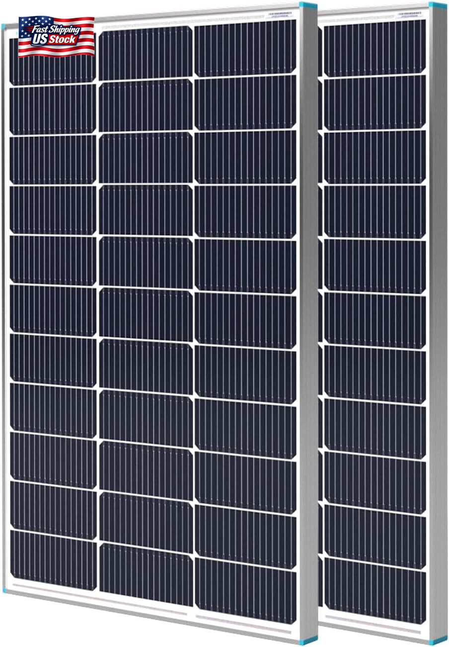 Renogy 2PCS Solar Panels 100 Watt 12 Volt, High-Efficiency Monocrystalline PV Mo