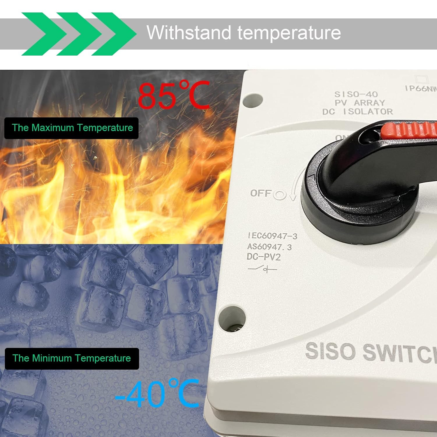 IP66 Solar Combiner Box， 32A PV DC Isolator Switch with Solar Connector for Sola