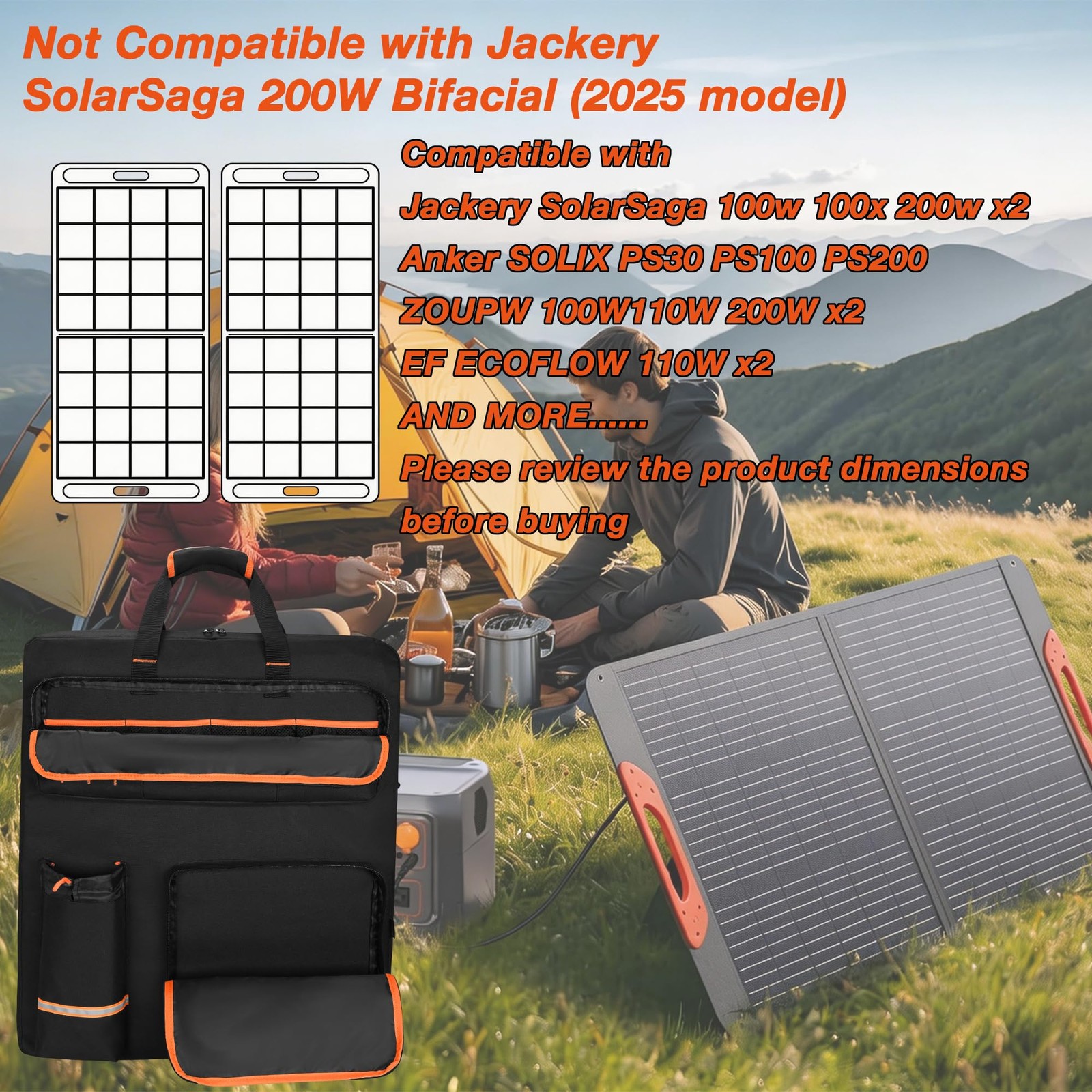 Solar Panel Storage Bag with 2 Jackery SolarSaga 100W 100X 200W, Padded Trave…