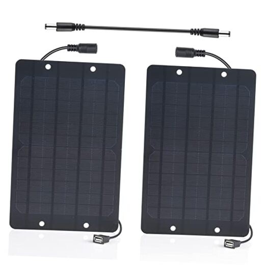 USB Solar Panel 2Pack with DC Male to Male Cable- Solar USB Charger 5v 6W x2