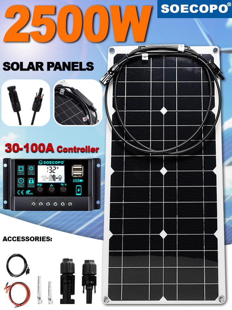 2500W 30-100A Solar Panel Kit 12V Charger Battery Charger Maintainer Boat RV Cx6