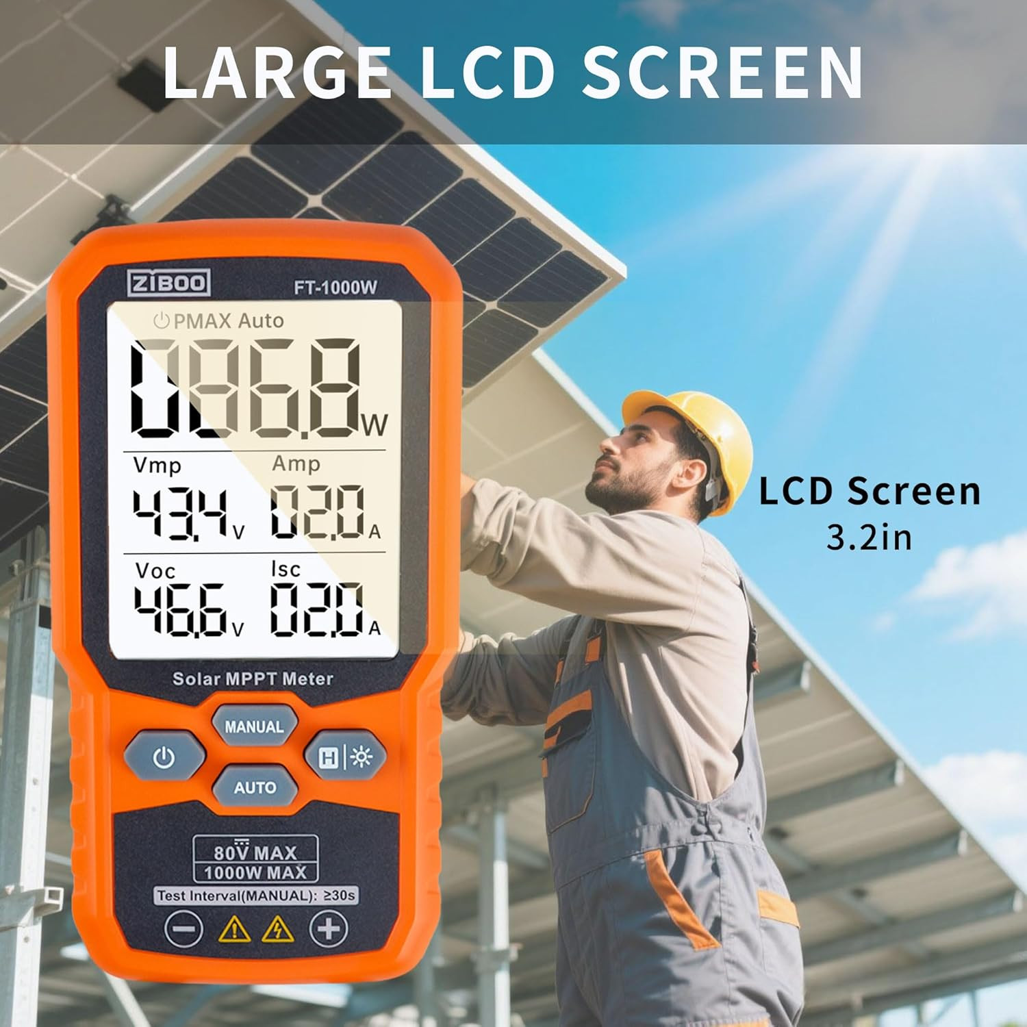 ZIBOO FT-1000W Solar Panel Tester MPPT Meter – 1000W Max Power, 80V/35A PV
