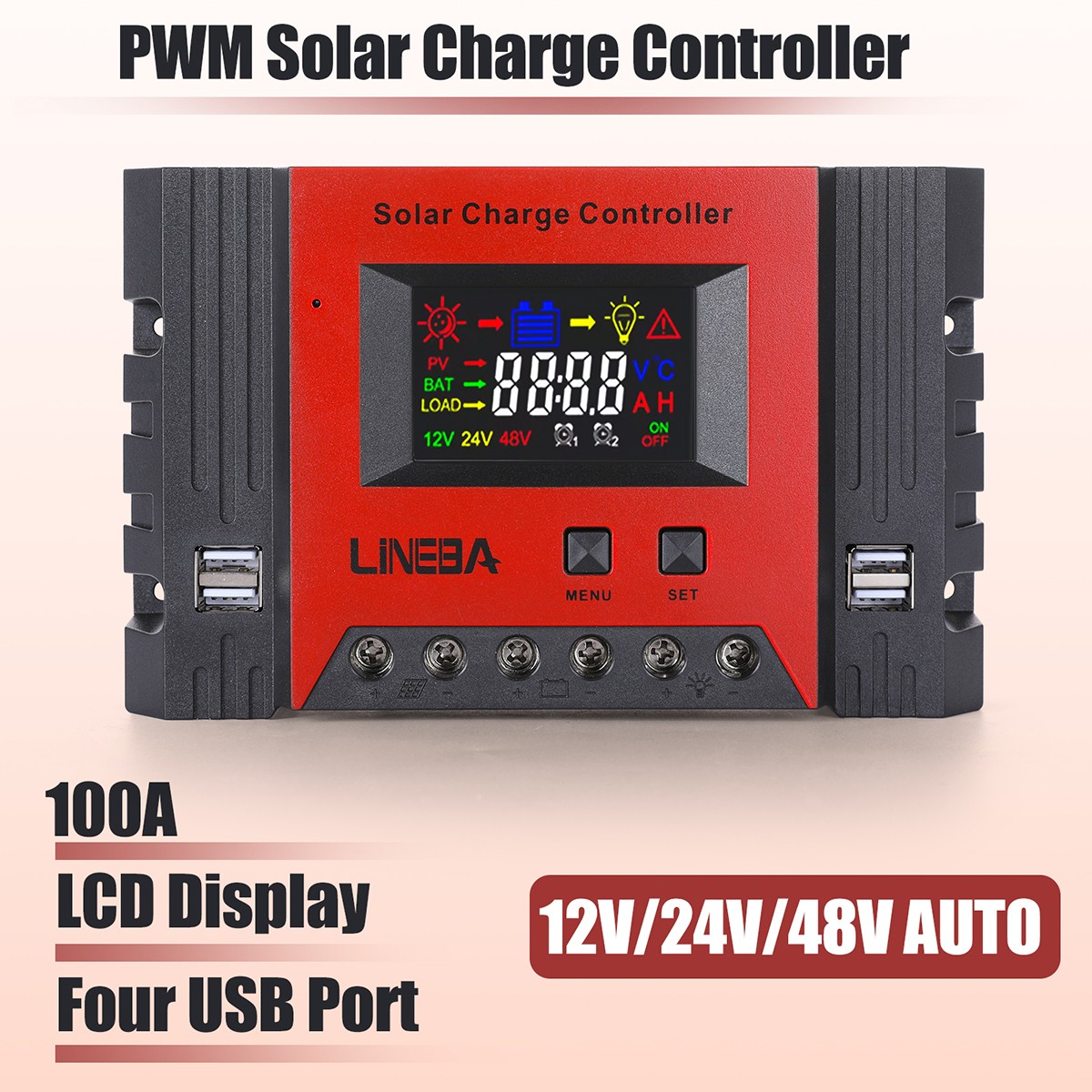 5200W 100A USB Solar Charge Controller 12V/24V/48V AUTO Battery PV Regulator NEW