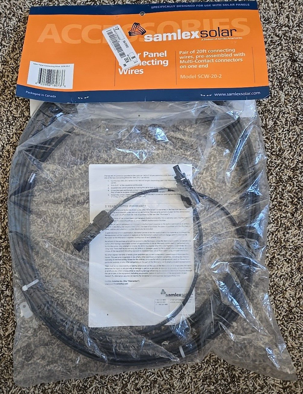 Samlex SCW-20-2 20ft Solar Panel Connecting Wires (1 Pair)