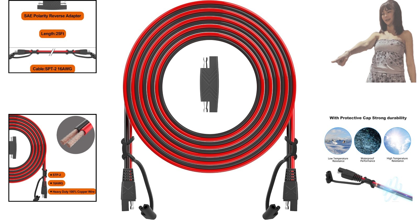 Durable 25FT SAE Extension Cable with Male-Female Disconnect for Solar Charging