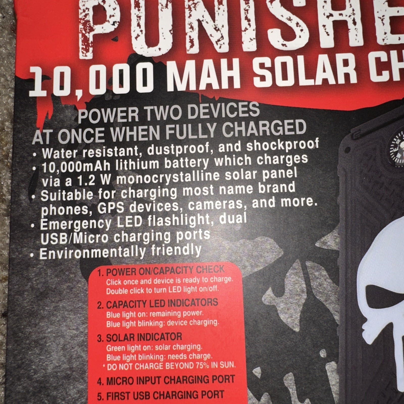 New! Solar Charger & Power Bank Trail Blazer 10,000 MAH Water Resistant Punisher