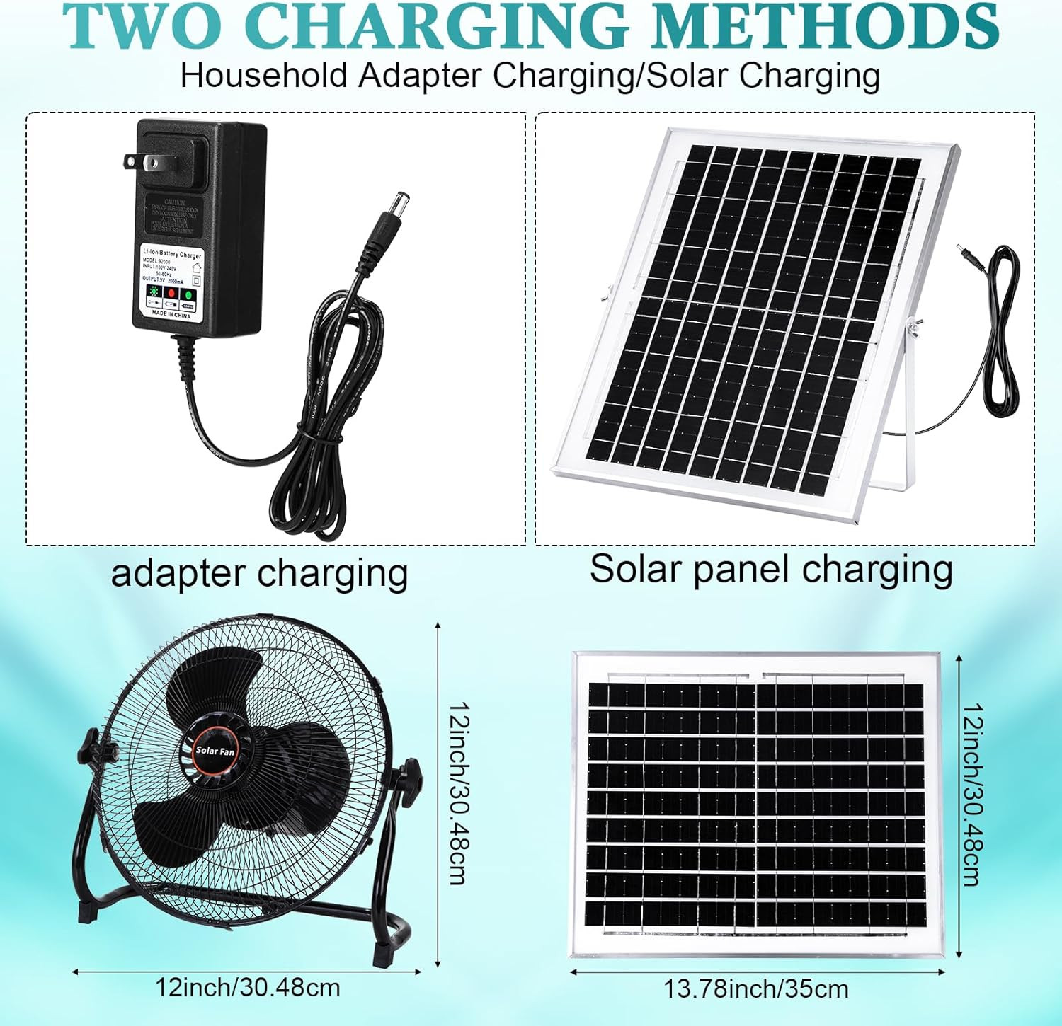 12″ 15000mAh Solar & AC Camping Fan for Greenhouse & Chicken Coop