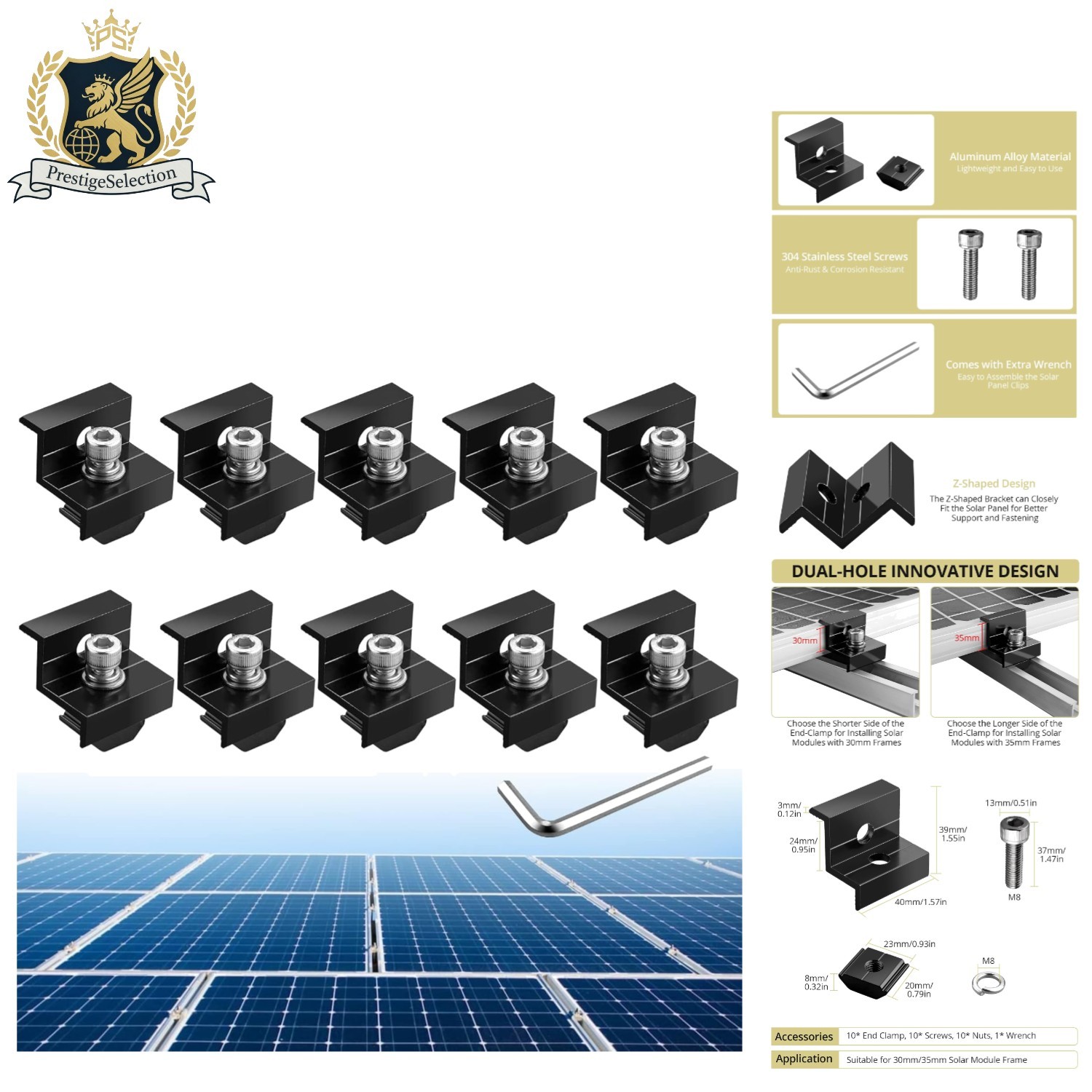 Versatile Aluminum Solar Panel Bracket Kit – 10pcs for 30mm/35mm Installations