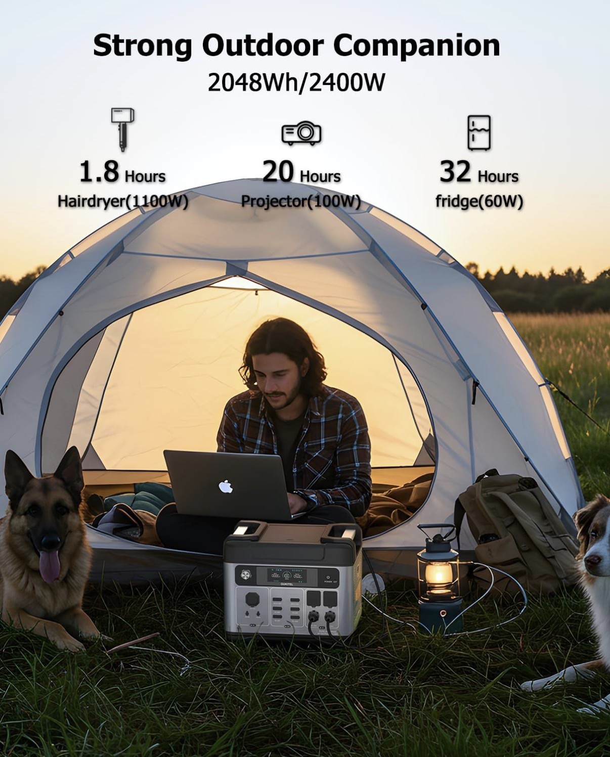 OUKITEL P2001 Plus Portable Power Station 2400W/2048Wh Solar Generator LFBattery