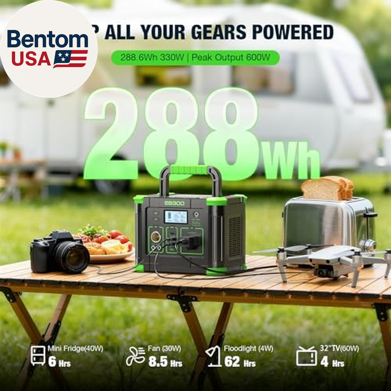 300W Portable Power Station 288Wh Solar Generator with USBC PD 60W, 110V Outlet