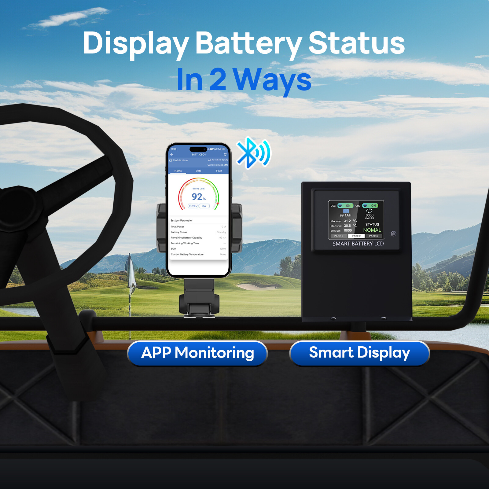 48V 100Ah LiFePO4 Golf Cart Battery Metal Case Bluetooth Monitor Club Car