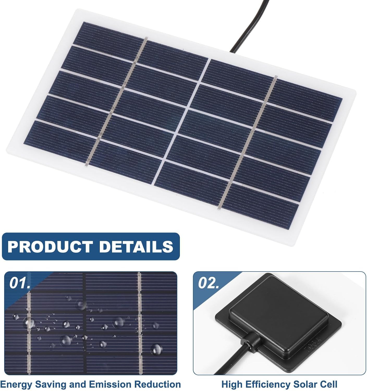 5V 2W 0.4A Mini Solar Panels, 3.2M Wire DC Connector Polycrystalline Solar Cell