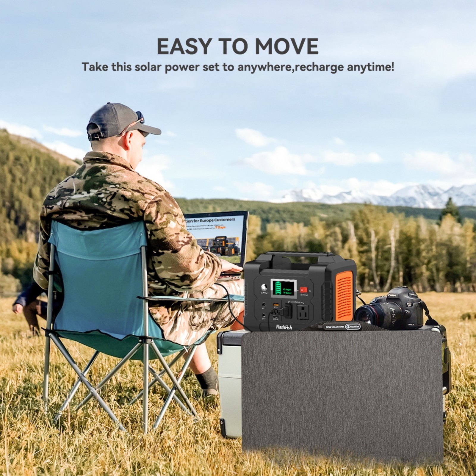 200W Solar Generator Portable Power Station with 60W Panel for Outdoor Camping