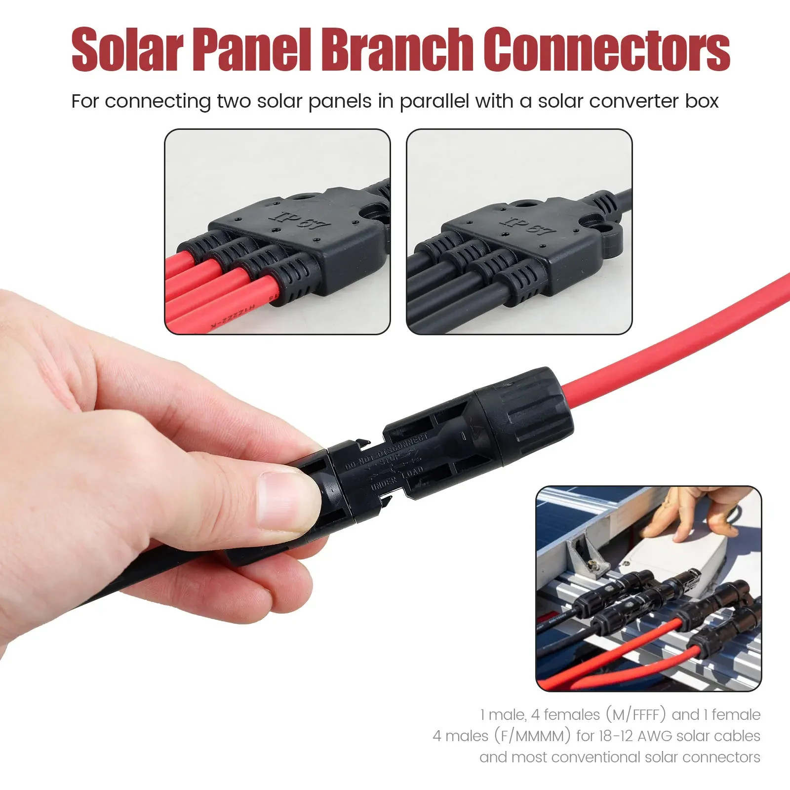 2/4PCS Solar Connectors Waterproof YShaped 5 Way Adapter Solar Cable Parallel Ad